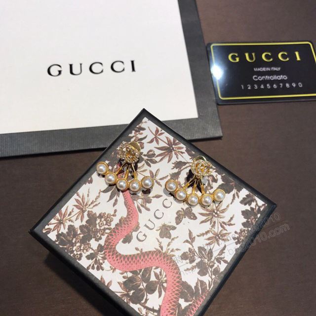 GUCCi飾品 古馳2019秋冬新款 Gucci水鑽字母雙G 珍珠鑲嵌耳釘  zgbq1185